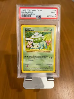 Pokemon Game PSA 9 MINT Base set Shadowless Bulbasaur Card 1999 #44 - Image 1