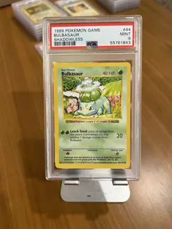 Pokemon Game PSA 9 MINT Base set Shadowless Bulbasaur Card 1999 #44 - Image 1