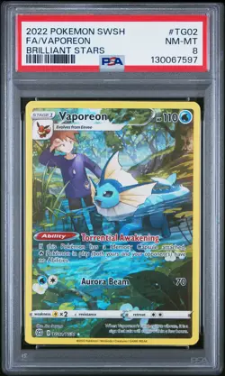 2022 POKEMON SWORD & SHIELD BRILLIANT STARS #TG02 FULL ART/VAPOREON PSA 8 - Image 1