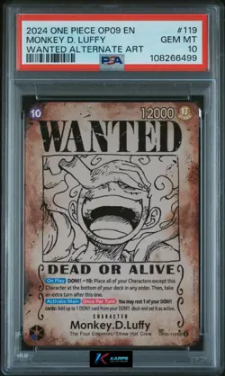 One Piece PSA 10 Monkey D. Luffy OP09 Wanted Alternate Art 2024 English - Image 1