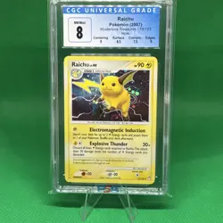 2007 POKEMON RAICHU MYSTERIOUS TREASURES HOLO SWIRL #15/123 CGC 8 NEAR MINT - Image 1