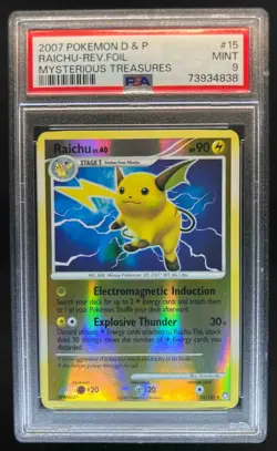 2007 Pokemon Diamond Pearl Mysterious Treasures Raichu Reverse Holo 15/123 PSA 9 - Image 1