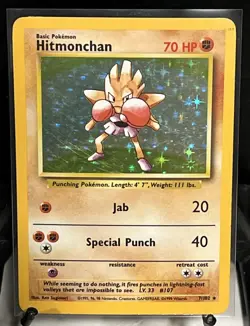 Pokemon TCG Hitmonchan Unlimited Rare Holo Card Base Set 007/102 - Image 1