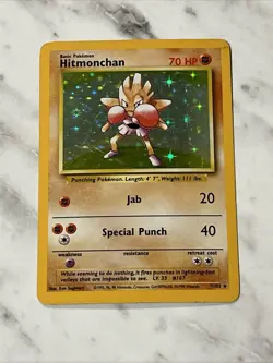 Pokemon TCG Hitmonchan Unlimited Rare Holo Card Base Set 007/102 - Image 3