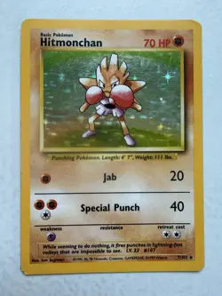 Hitmonchan Holo Rare LP 007/102 Base Set One Pokemon Card 1999 Vintage WOTC - Image 1