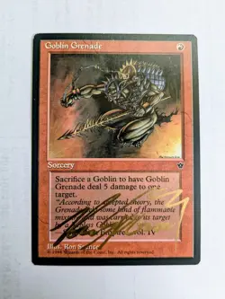 MTG FALLEN EMPIRES Goblin Grenade SIGNED IN GOLD BY RON SPENCER - Image 1