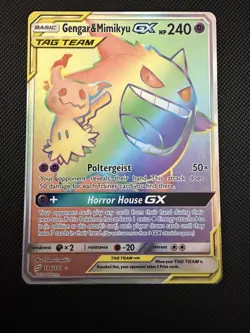 Pokemon TCG Gengar Mimikyu GX Sun Moon Team Up 186/181 Holo Secret Rare - Crease - Image 1