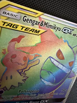 Pokemon TCG Gengar Mimikyu GX Sun Moon Team Up 186/181 Holo Secret Rare - Crease - Image 3