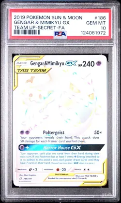 Gengar & Mimikyu GX PSA 10 - 186/181 - Rainbow Secret Rare - Team Up - Pokemon - Image 1