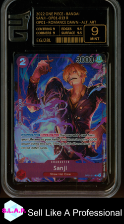 SANJI ONE PIECE OP01-013 2022 ROMANCE DAWN ALT ART R ENGLISH EUROPEAN GRADING 9 - Image 1