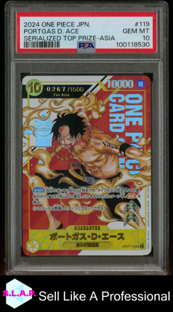 PORTGAS D. ACE SERIALIZED TOP PRIZE-ASIA ONE PIECE JAP PROMOS 2024 119 PSA 10 - Image 1