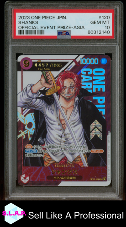 SHANKS SERIALIZED TOP PRIZE-ASIA ONE PIECE JAPANESE PROMOS 2023 120 PSA 10 - Image 1