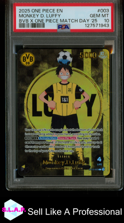 MONKEY D. LUFFY BVB X ONE PIECE MATCH DAY '25 ONE PIECE PROMOS 2025 003 PSA 10 - Image 1
