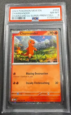POKEMON CARD CHARMANDER 4 151 MEW EN CHARIZARD EX PROMO #4 GRADED PSA 8 #004 - Image 1