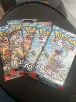 Pokemon TCG Stellar Crown Booster Pack Bundle: 5 Factory Sealed Packs English - Image 1