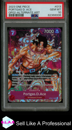 PORTGAS D. ACE ALTERNATE ART ONE PIECE OP02-PARAMOUNT WAR 2023 013 PSA 10 - Image 1