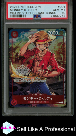 MONKEY D. LUFFY CHAMP.SET PURCHASE BONUS ONE PIECE JAP PROMOS 2022 001 PSA 10 - Image 1