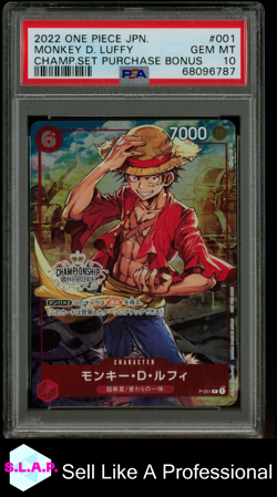 MONKEY D. LUFFY CHAMP.SET PURCHASE BONUS ONE PIECE JAP PROMOS 2022 001 PSA 10 - Image 1
