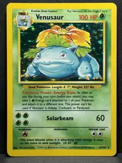 Pokemon TCG Venusaur Base Set Holo Unlimited Rare Card 15/102 LP - Image 1