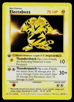 Pokemon Card - Electabuzz Base Set (Shadowless) 20/102 Rare 1st Edition - Image 1