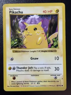 Pokemon Pikachu TCG Base Set Shadowless Common Card 58/102 Yellow Cheeks HP - Image 1