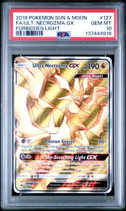 2018 POKEMON SUN & MOON FORBIDDEN LIGHT #127 FULL ART/ULTRA NECROZMA GX PSA 10 - Image 1