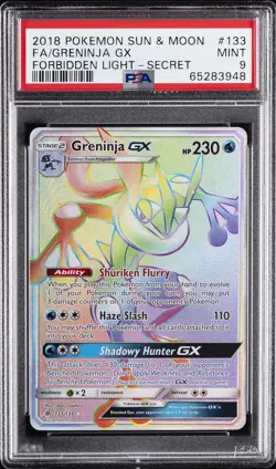 2018 POKEMON SUN & MOON FORBIDDEN LIGHT SECRET #133 FULL ART/GRENINJA GX PSA 9 - Image 1