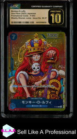 MONKEY D.LUFFY PRM CARD WEEKLY SHONEN JUMP ISSUE NO 36-37 P-043 ONE PIECE CGC 10 - Image 1