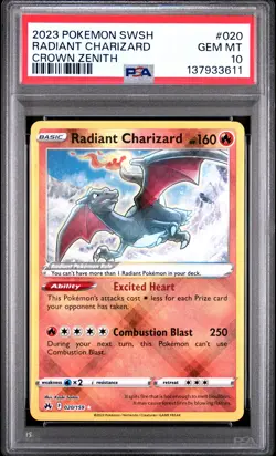2023 POKEMON SWORD & SHIELD CROWN ZENITH #020 RADIANT CHARIZARD PSA 10 - Image 1