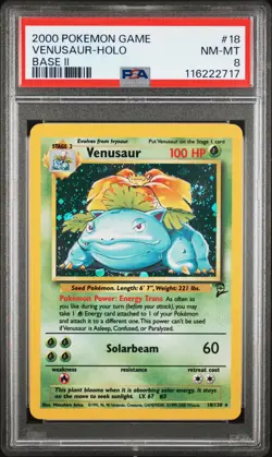 2000 Pokemon Game Base II Venusaur #18 Base II PSA 8 Holo - Image 1