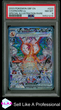 CHARIZARD EX SPECI4L ILL RARE POKEMON OBF EN-OBSIDIAN FLAMES 2023 223 PSA 8 - Image 1