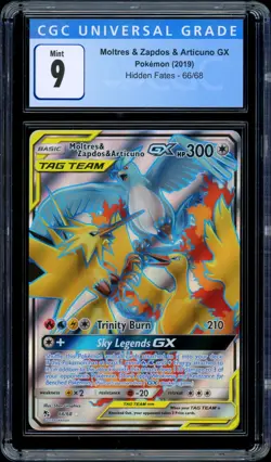 POKEMON CGC 9 Hidden Fates Moltres Zapdos Articuno GX Full Art 66/68 PSA MINT - Image 1