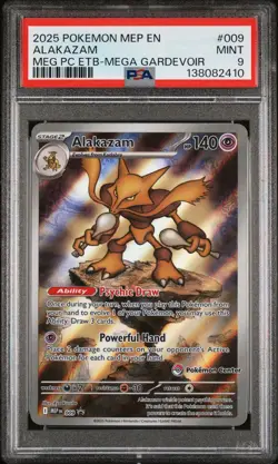2025 POKEMON MEGA EVOLUTION POKEMON CENTER ETB PROMO #009 ALAKAZAM PSA 9 🔥 - Image 1