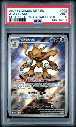 2025 POKEMON MEGA EVOLUTION POKEMON CENTER ETB PROMO #009 ALAKAZAM PSA 9 - Image 1