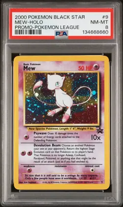 2000 POKEMON PROMO BLACK STAR POKEMON LEAGUE #9 MEW-HOLO PSA 8 - Image 1