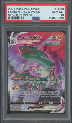 2022 Pokemon SWSH Silver Tempest Full Art #TG20 Rayquaza VMAX Gem Mint PSA 10 - Image 1