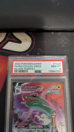2022 Pokemon SWSH Silver Tempest Full Art #TG20 Rayquaza Vmax Gem Mint PSA 10 - Image 2