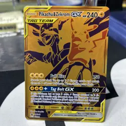Pokemon Pikachu & Zekrom GX TCG Sun & Moon SM248 Holo Gold Promo Card Tag Team - Image 1