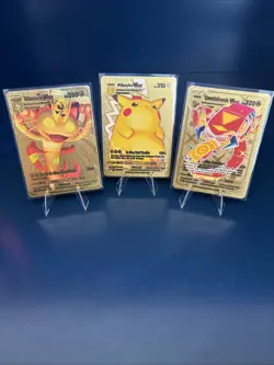 Pokemon 3 card GOLD VMAX Lot Pikachu, Centiskorch, Meowth (ash1) - Image 1