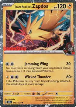 Pokemon TCG Team Rockets Zapdos GameStop Promo Card 070/182 New Sealed - Image 1