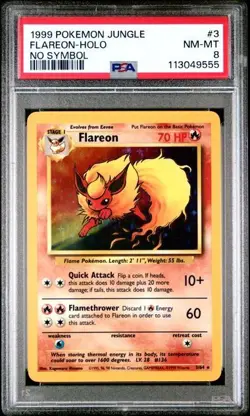 1999 Pokemon Jungle FLAREON HOLO #3 No Symbol PSA 8 NM MT - Image 1