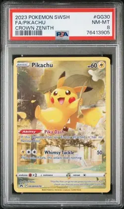 2023 POKEMON SWORD & SHIELD CROWN ZENITH #GG30 FULL ART/PIKACHU PSA 8 - Image 1