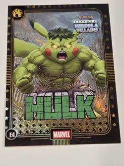 Pikachu as HULK #E4 Rare Gold Holo⚡Heroes & Villains 👊Pokemon Fan Art - Chase - Image 2