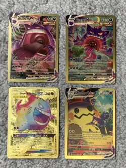Set of 4 Gengar VMax+Mimikyu VMax+Gengar&Mimikyu GX Horror Gold Foil Fan Art NM! - Image 1