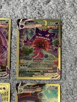 Set of 4 Gengar VMax+Mimikyu VMax+Gengar&Mimikyu GX Horror Gold Foil Fan Art NM! - Image 3