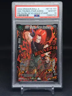 2022 DRAGON BALL SUPER SSG TRUNKS POWER AWAKENED WINNER GOLD STAMP SR 107 PSA 10 - Image 1