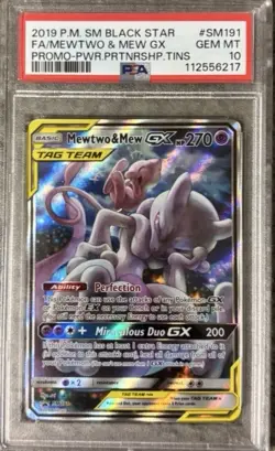 Pokemon 2019 SM Black Star Mewtwo & Mew GX SM191 Promo TAG TEAM Holo PSA 10 - Image 1