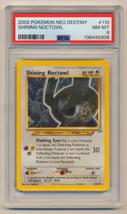 PSA 8 Pokemon Neo Destiny Unlimited Holo Shining Noctowl 110/105 NM/MINT! - Image 1