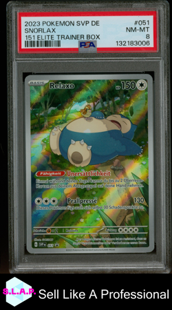 SNORLAX 151 ELITE TRAINER BOX POKEMON GER SVP DE-SV BLCK STR PRM 2023 051 PSA 8 - Image 1