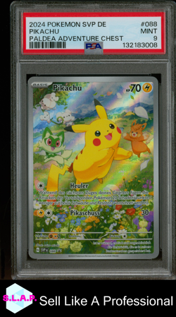 PIKACHU PALDEA ADVENTURE CHEST POKEMON GER SVP DE-SV BLCK STR PRM 2024 088 PSA 9 - Image 1